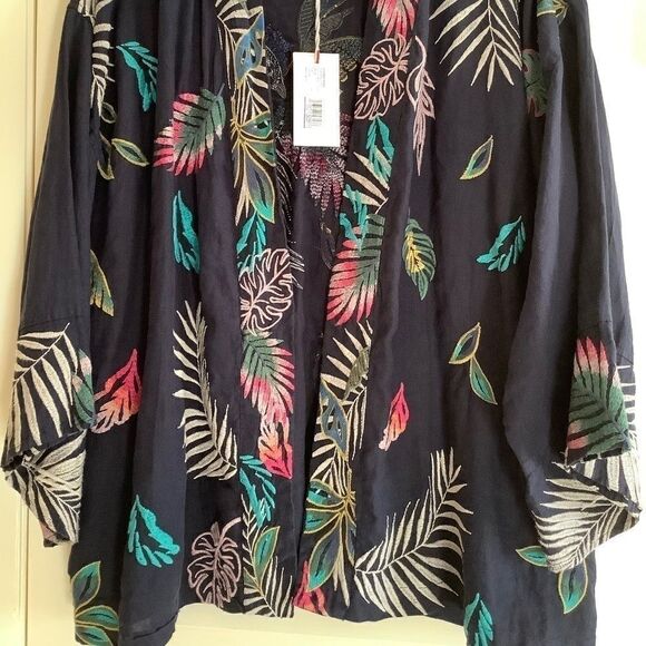 NWT Johnny WAS LINEN KALUHI EMBROIDERED CROPPED WOMAN KIMONO JACKET​​​​​ - Picture 8 of 10